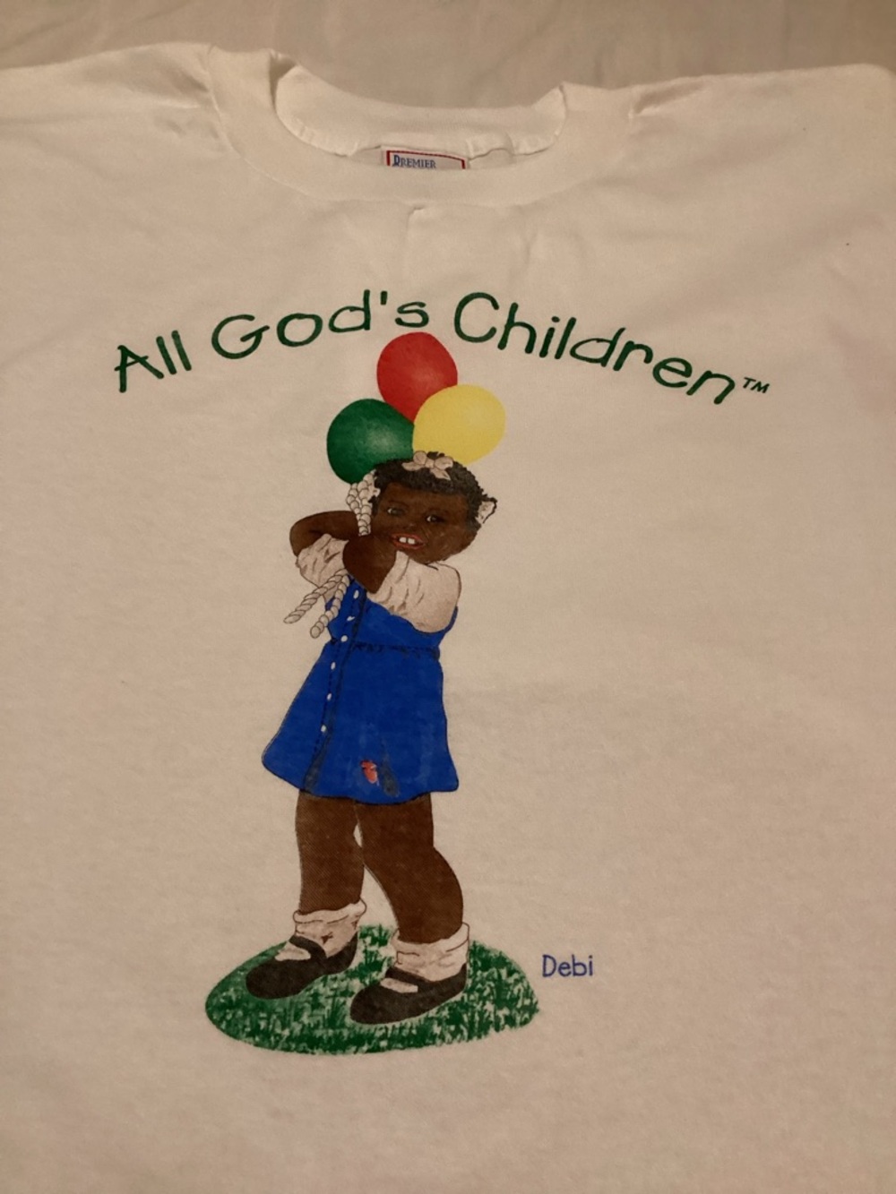 All God's Children Tee - Shirt “Debi” with Blue Dress Girl and Balloons